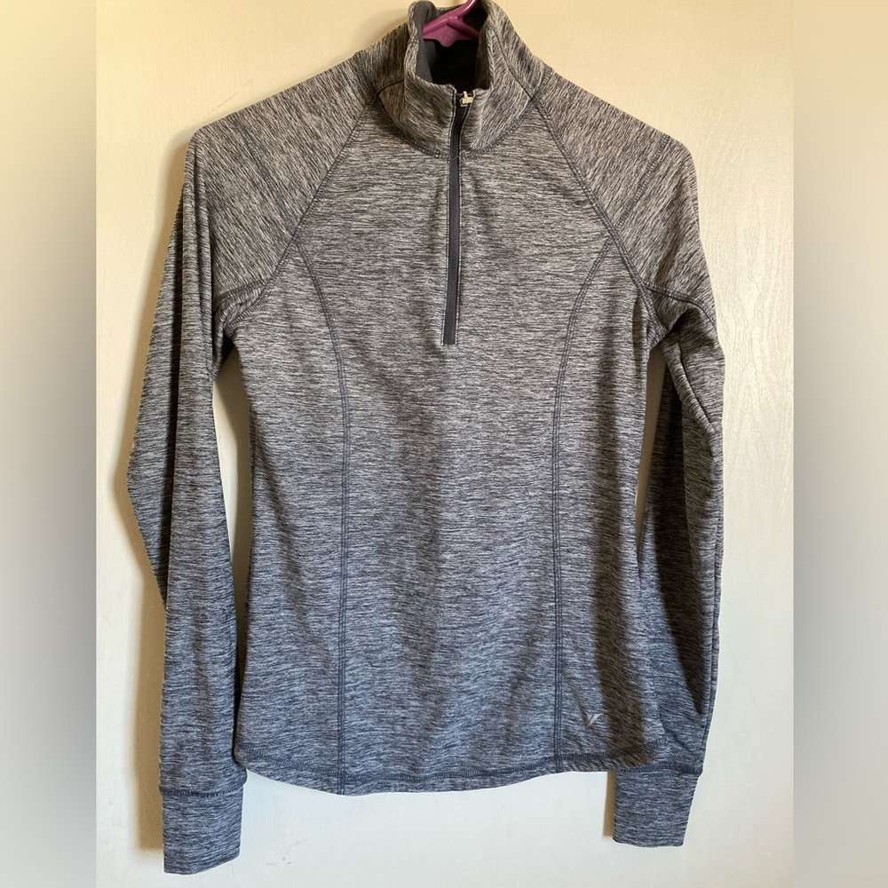 🌞Old Navy Active Semi Fitted Dark Heather Gray 1/4 Zip Mock Neck Shirt #P